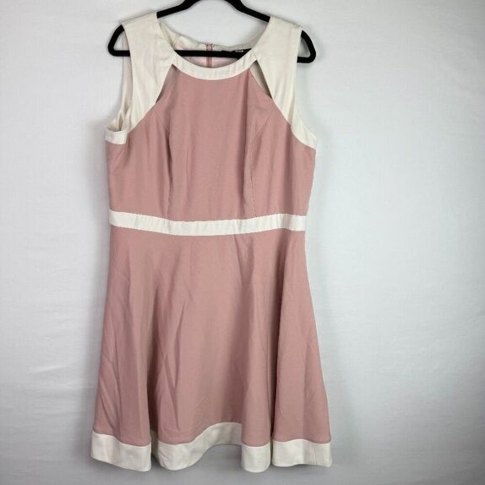JAYGODFREY Fit & Flare Cut Out Sleeveless Midi Dress White/ Blush Plus Size 16W